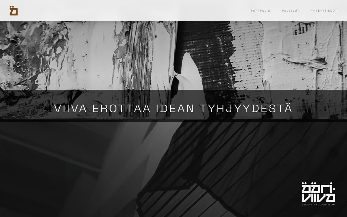 Ääriviiva homepage — greyscale painted texture under a centred Finnish headline.